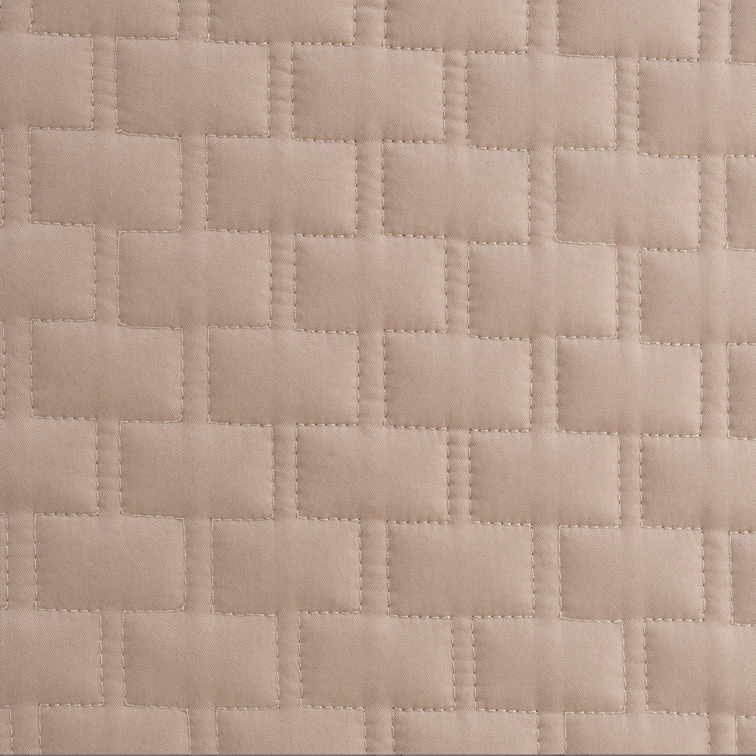 beige champagne quilted coverlet and euro fabric swatch with brick quilting