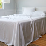 silky white bamboo sheets on a bed with 2 pillows