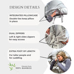 Product packaging with design details highlighted on a white background