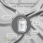 Bed Voyage bamboo sleeping bag liner with bamboo benefits on a satin background