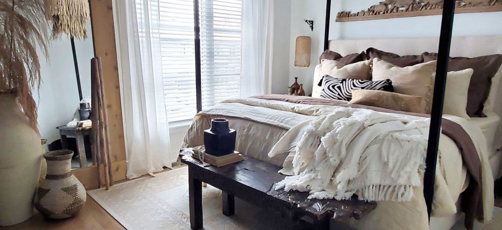 sand beige melange sheets in boho bedroom