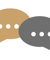 Two speech bubbles, one gold and one gray, on a white background.