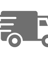 Gray delivery truck icon with speed lines on a white background