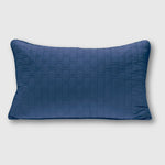 dark blue indigo bamboo quilted decorative throw pillow with brick pattern