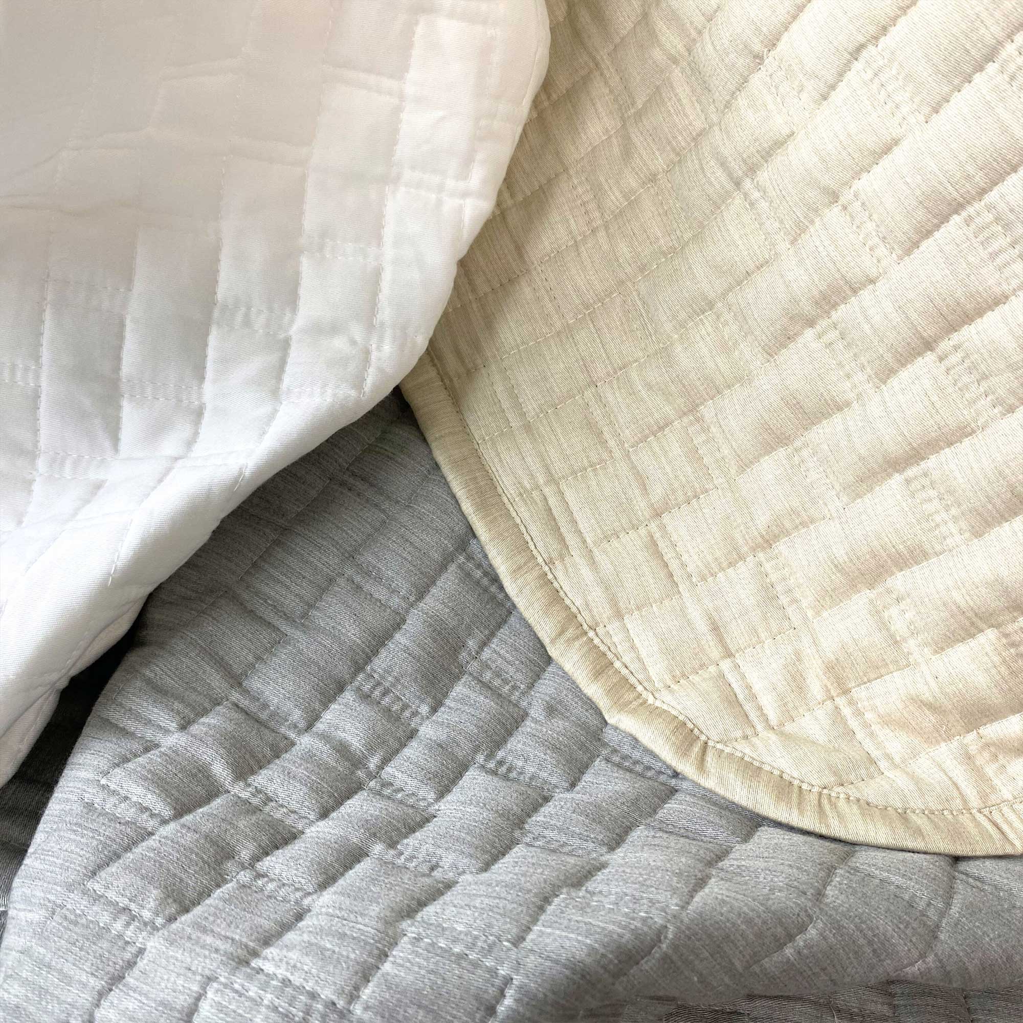 3 colors of quilted bamboo melange quilted coverlets silver white beige
