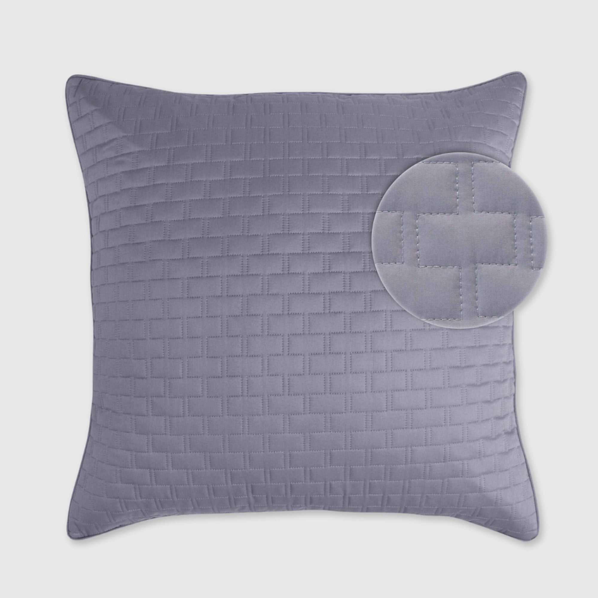 dark gray platinum quilted euro sham pillow with close up image of brick patter