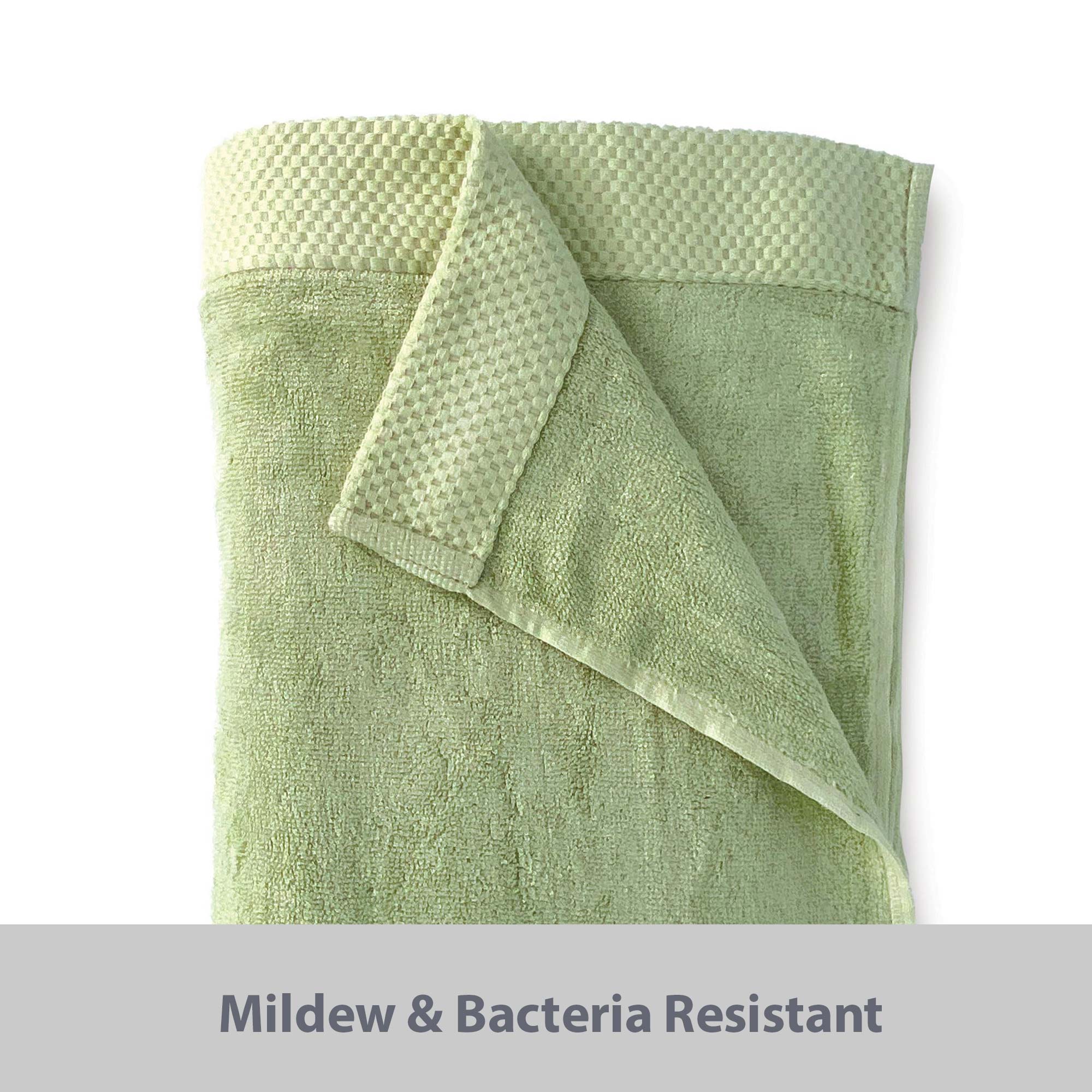 light green sage bath towel with bamboo with bacteria resistant words