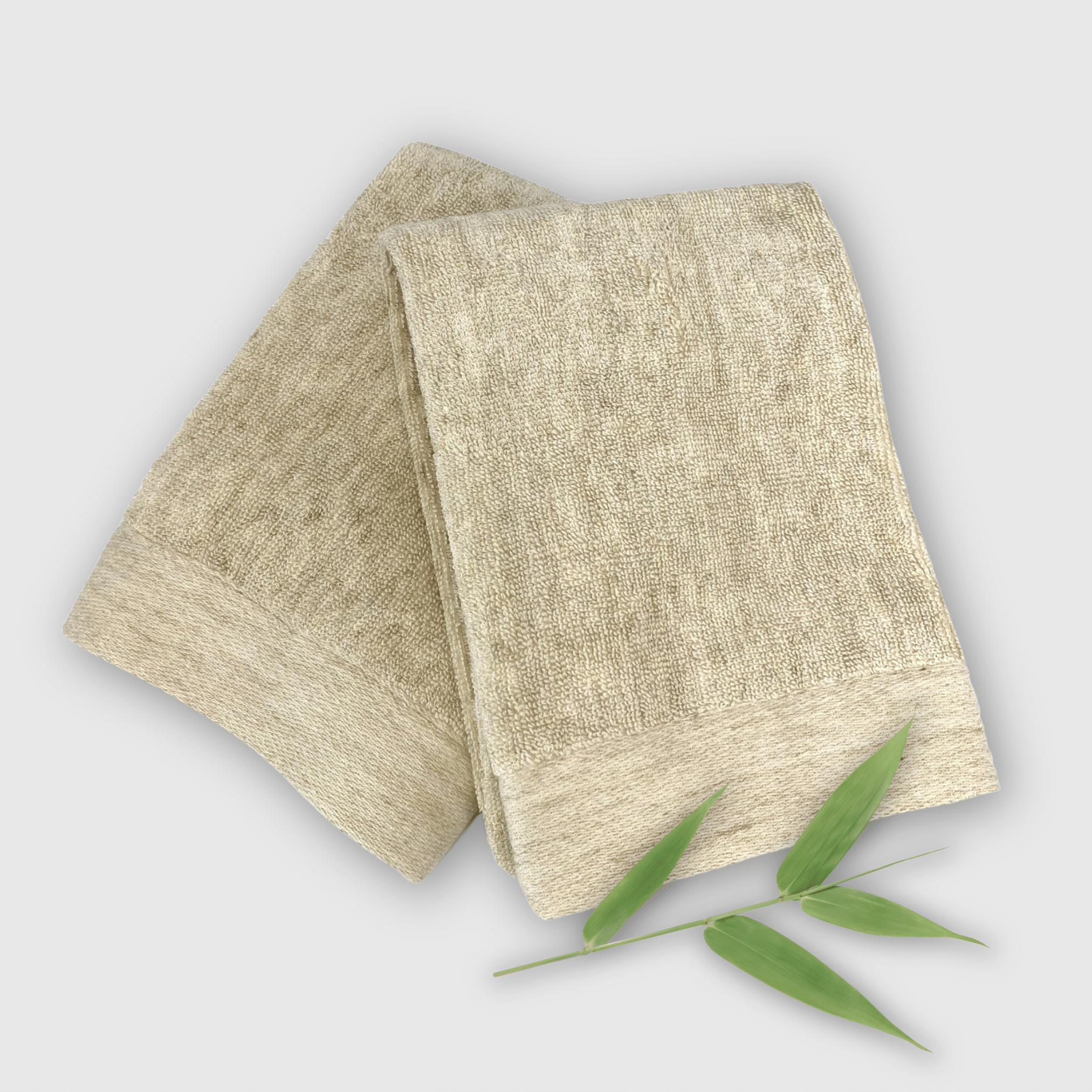 sand beige melange bamboo hand towel set with bamboo stalk 