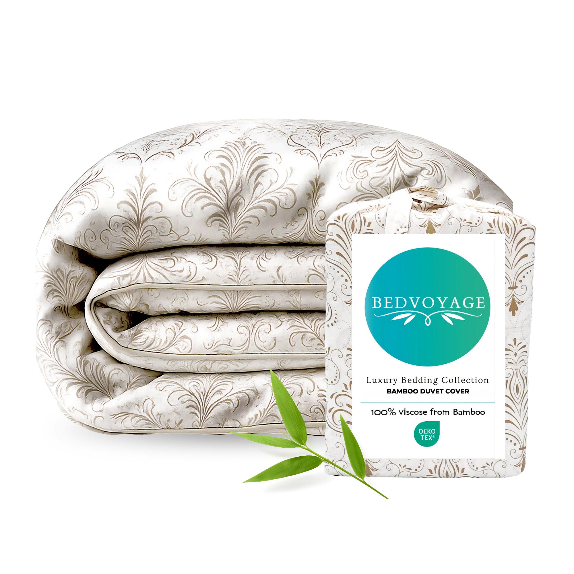 Bamboo duvet cover with packaging on a white background