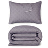Gray pattern duvet and pillow with geometric pattern on a white background