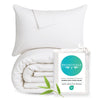 white bamboo duvet cover and shams with packaging bag and leaf