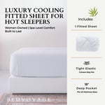 Bedvoyage luxury cooling fitted sheet for hot sleepers with product details on a white background.