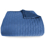 dark blue indigo folded bamboo quilted coverlet with brick pattern