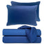 indigo blue sheet stack with pillows