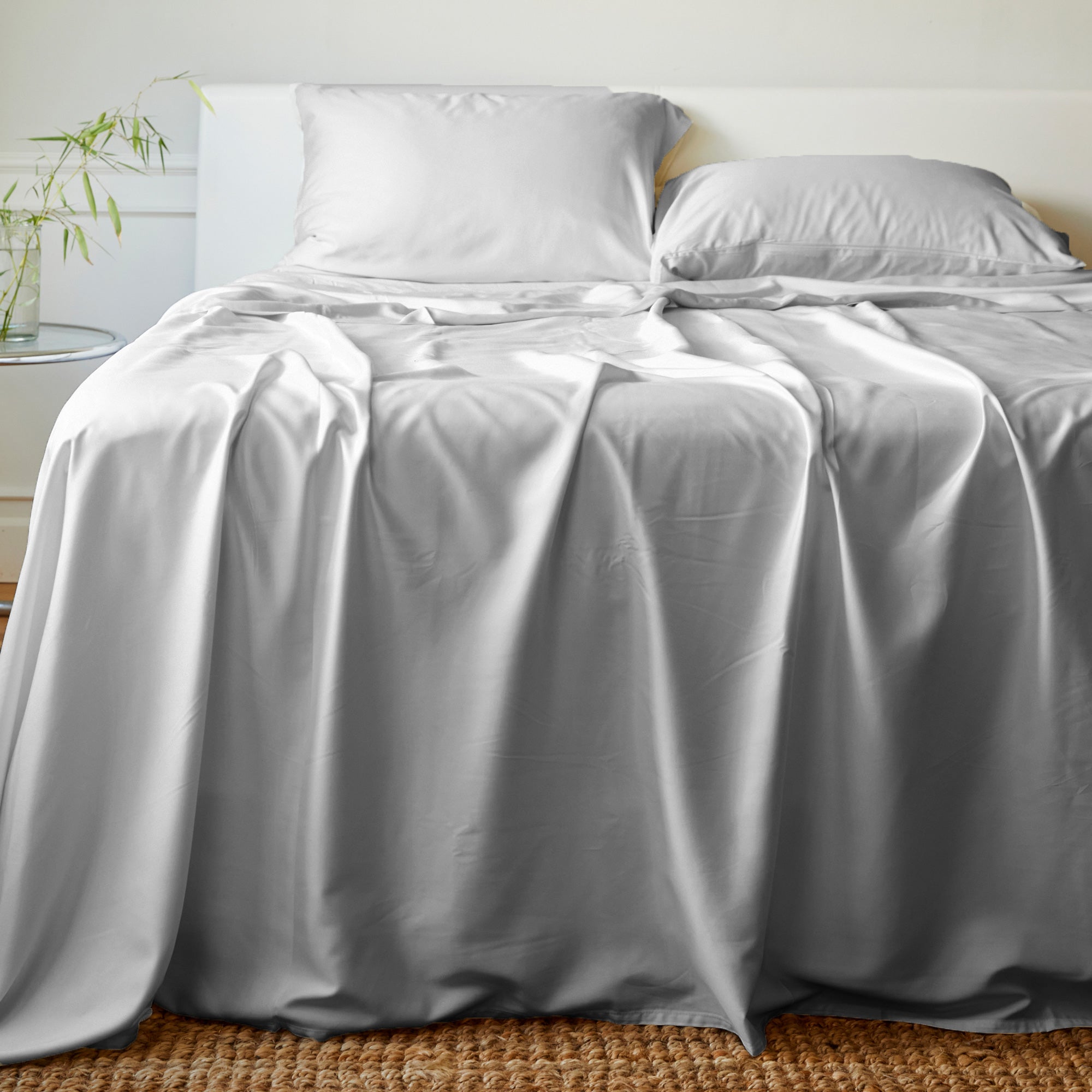 Bamboo Grey Sheet set on queen bed