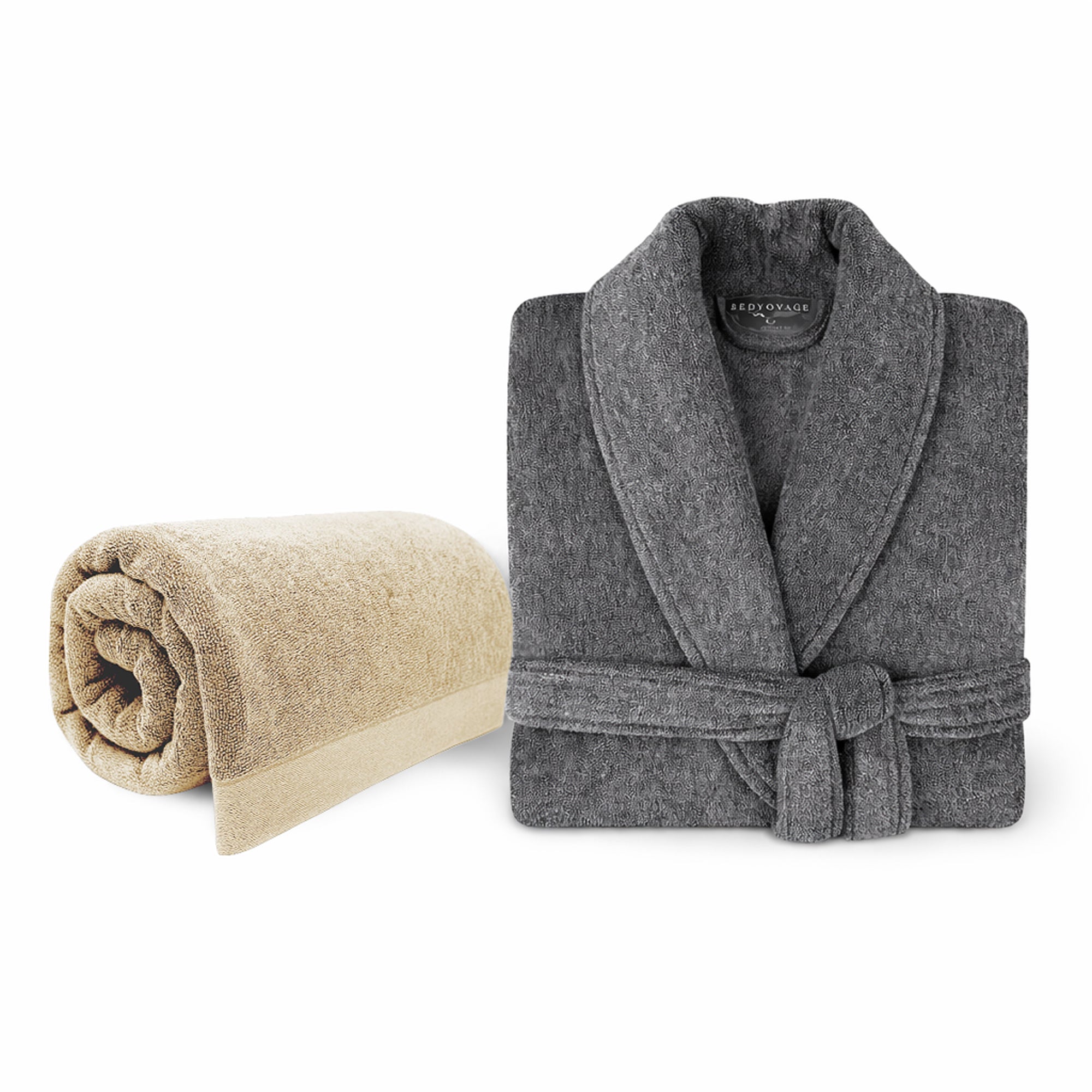 Charcoal Bamboo Robe & Oversized Sand Bath Sheet Set