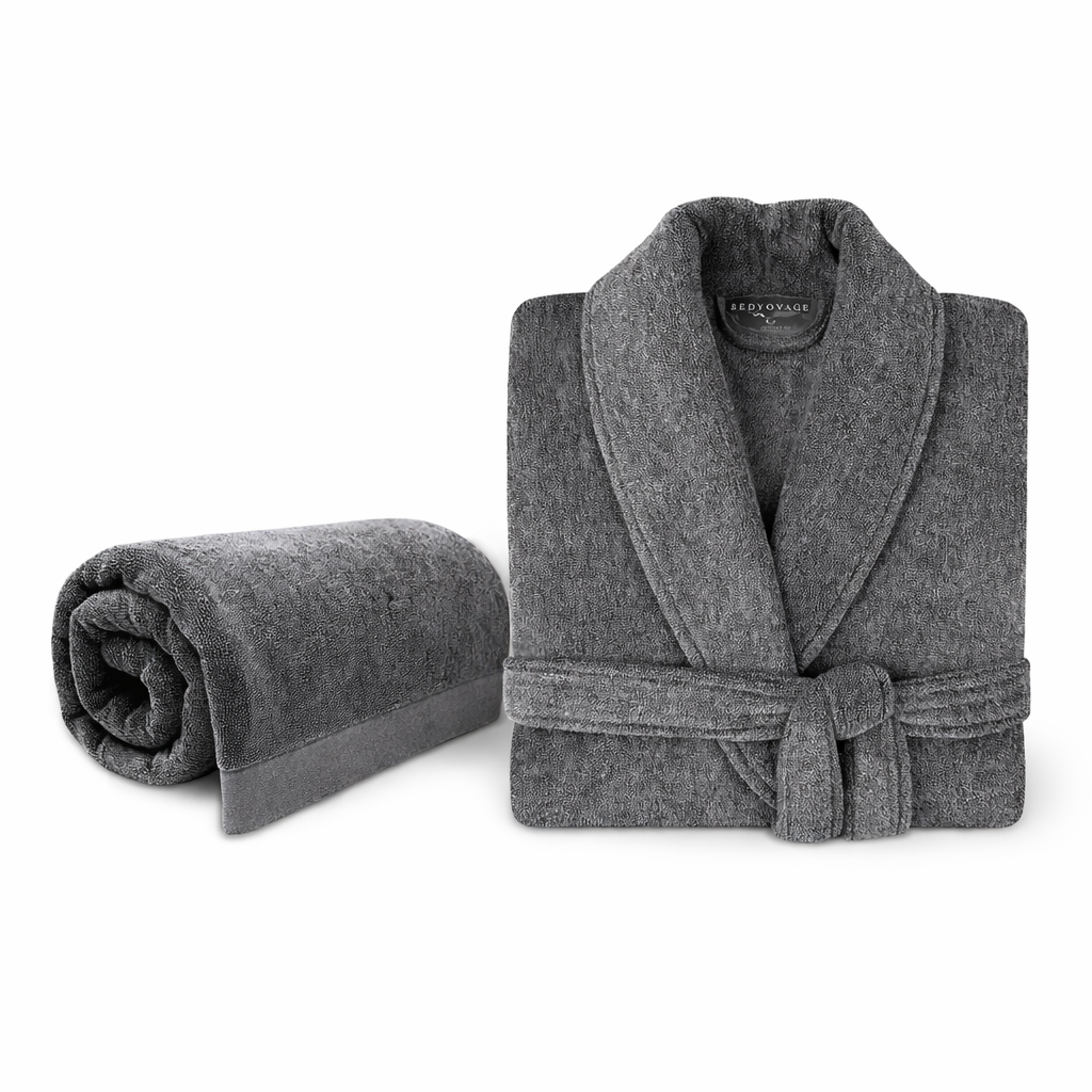 Charcoal Bamboo Robe & Oversized Bath Sheet Set