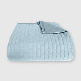 light blue sky bamboo quilted coverlet elegantly folded with brick pattern