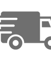 Gray delivery truck icon with speed lines on a white background