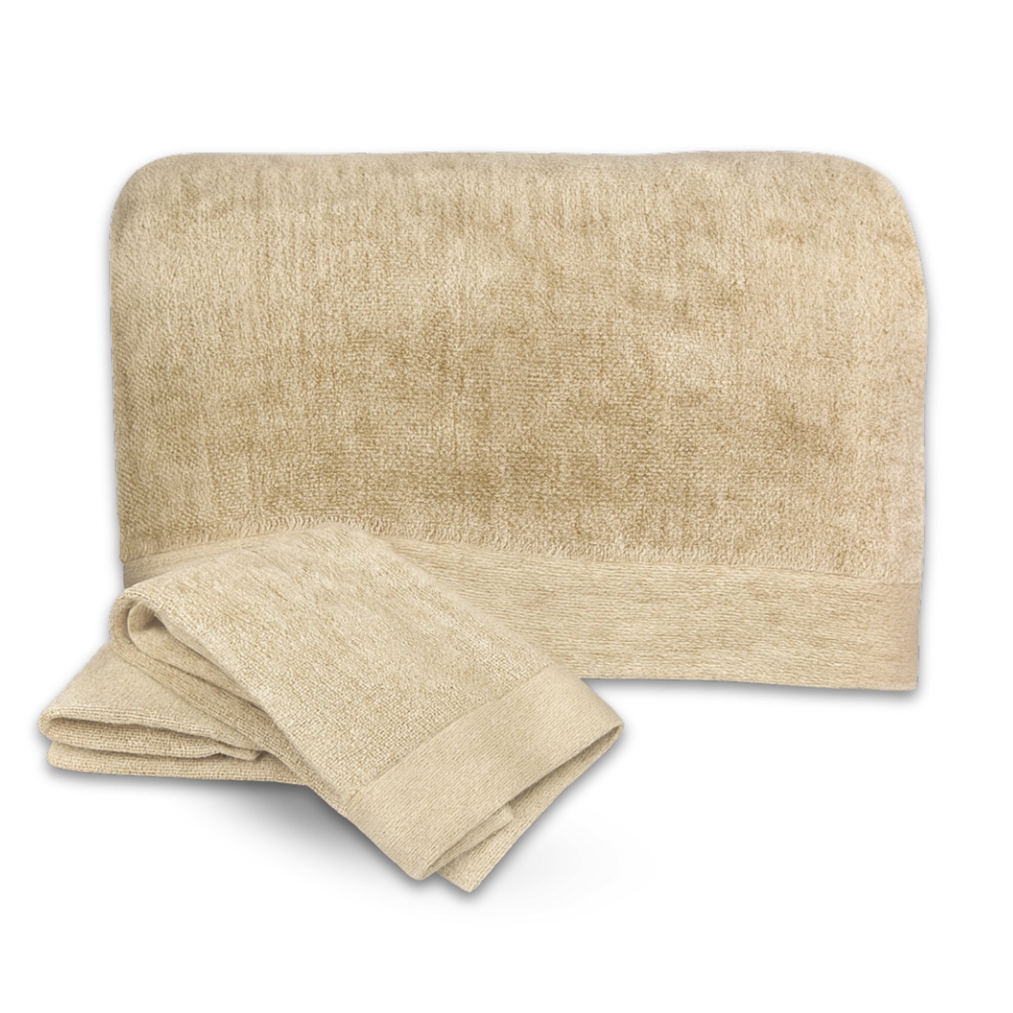 Beige bath towel set on a white background