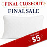 A white quilted rectangular pillow shown on a white background with promotional text reading 'FINAL CLOSEOUT', 'FINAL SALE', and a red diagonal banner that says 'NOW ONLY $5'.