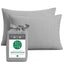 Gray bamboo pillowcases with a Bedvoyage packaging label on a white background