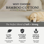 Dog lying on a bed with bamboo cotton bedding, highlighting its softness and durability.