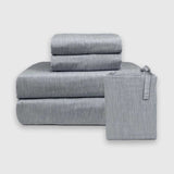 silver gray melange bamboo sheet set stack with linen storage bag