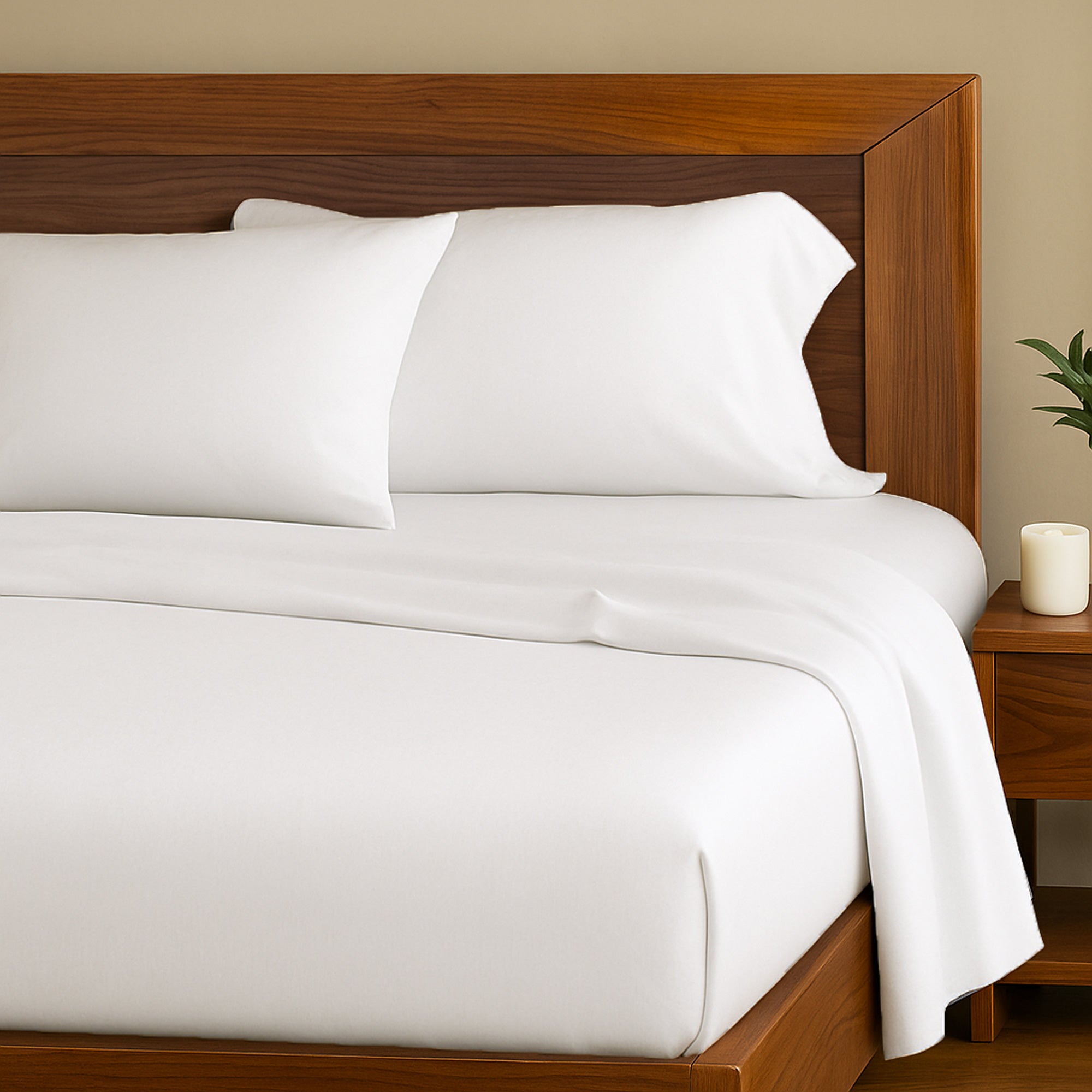 BedVoyage Queen Cooling Bed Sheets Set - Viscose From Bamboo & Cotton Blend, White, Includes Fitted Sheet, Flat Sheet & Envelope Pillowcases