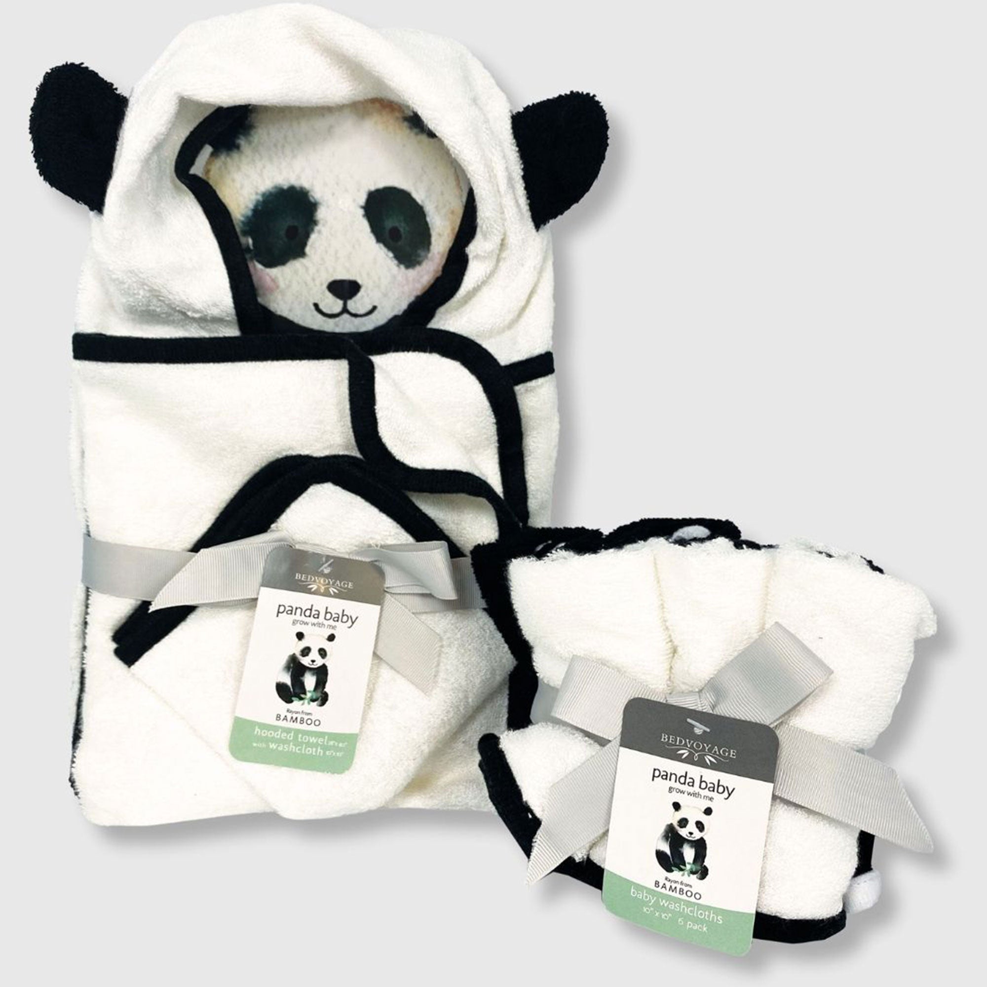 white and black bamboo baby hooded towel with 6 pack of baby washcloths