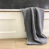 charcoal silver gray bath sheet bamboo draped over a bath tub