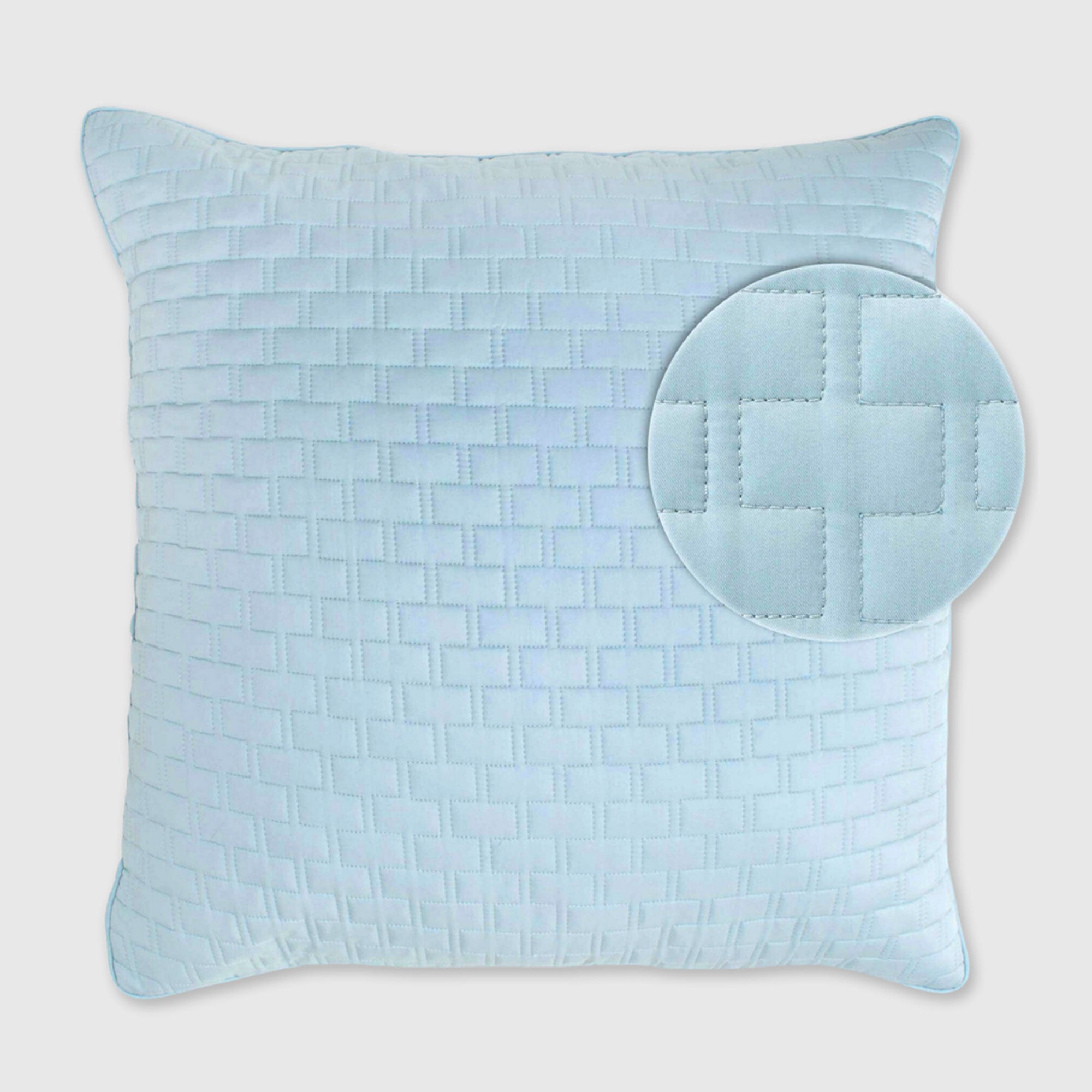 light blue sky quilted bamboo euro sham with close up image of pattern