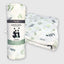 bamboo muslin baby swaddle with leaf pattern shown in packaging