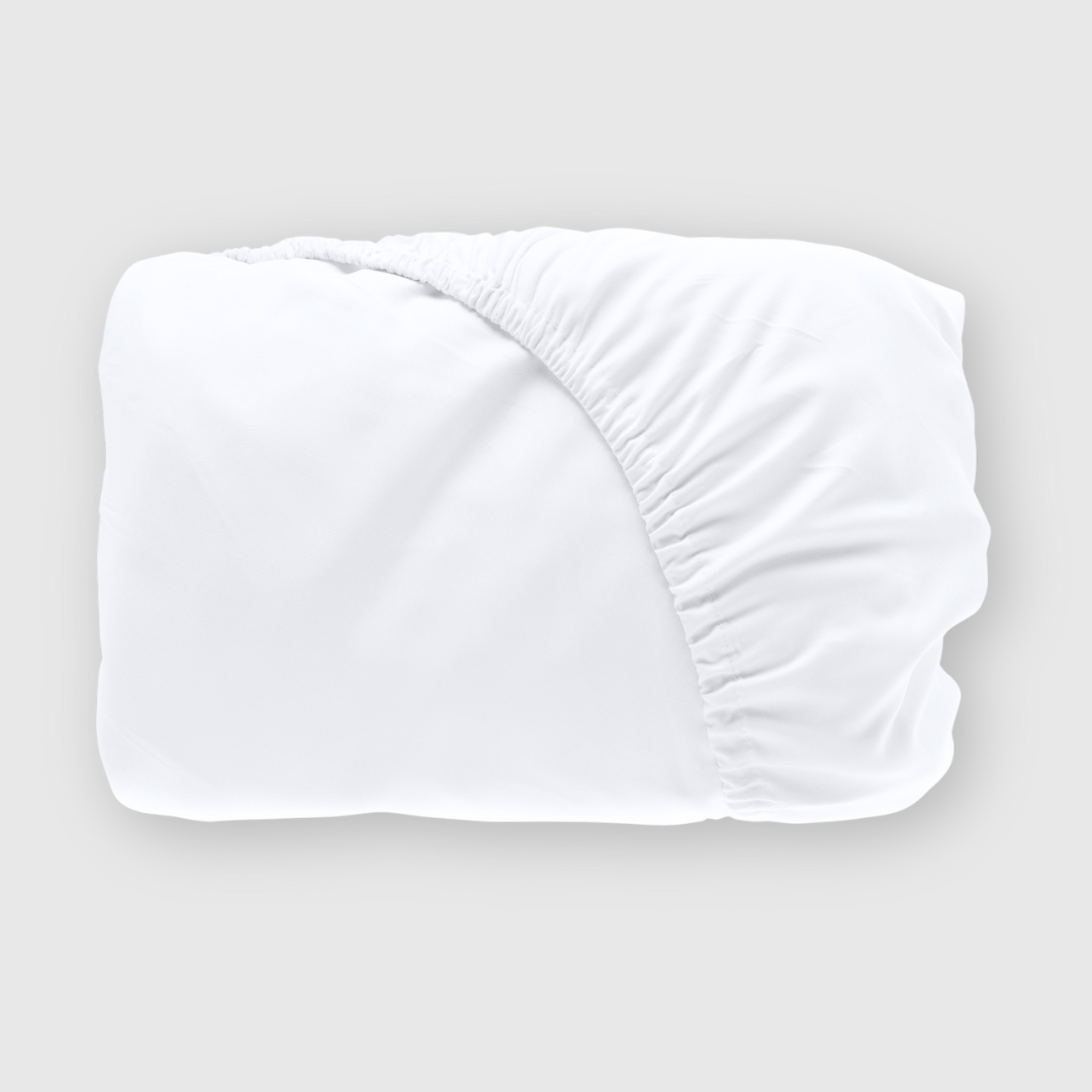 white bamboo folded fitted sheet showing elastic